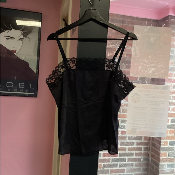 Tops - Vintage Black Lace Trim Lingerie Top